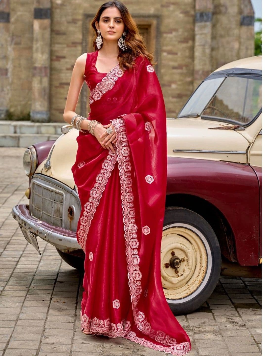 Dhaaga Ghar Woven Design Embroidered Saree - view 1