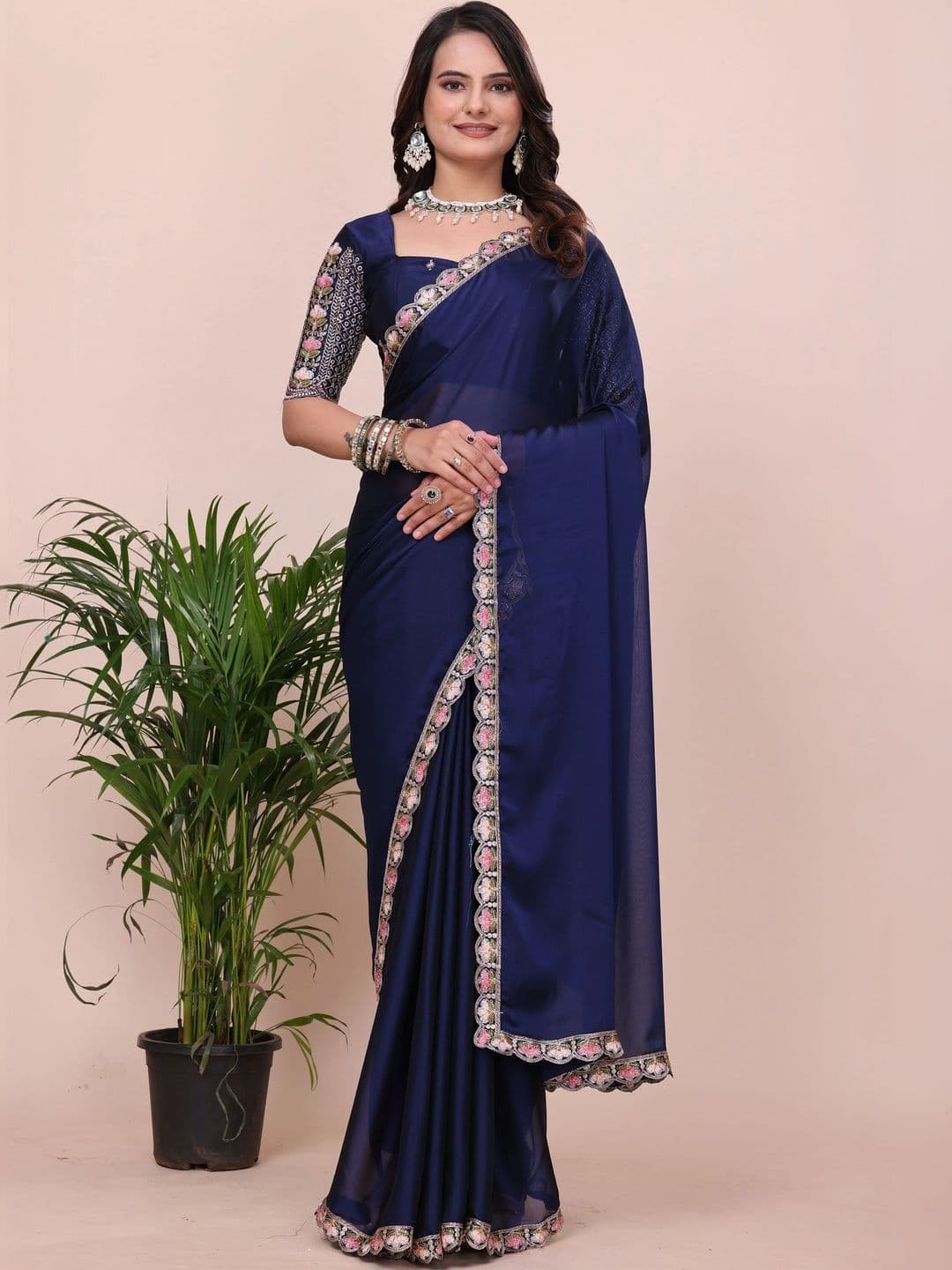Vastra Drape Embroidered Silk Blend Saree - view 1
