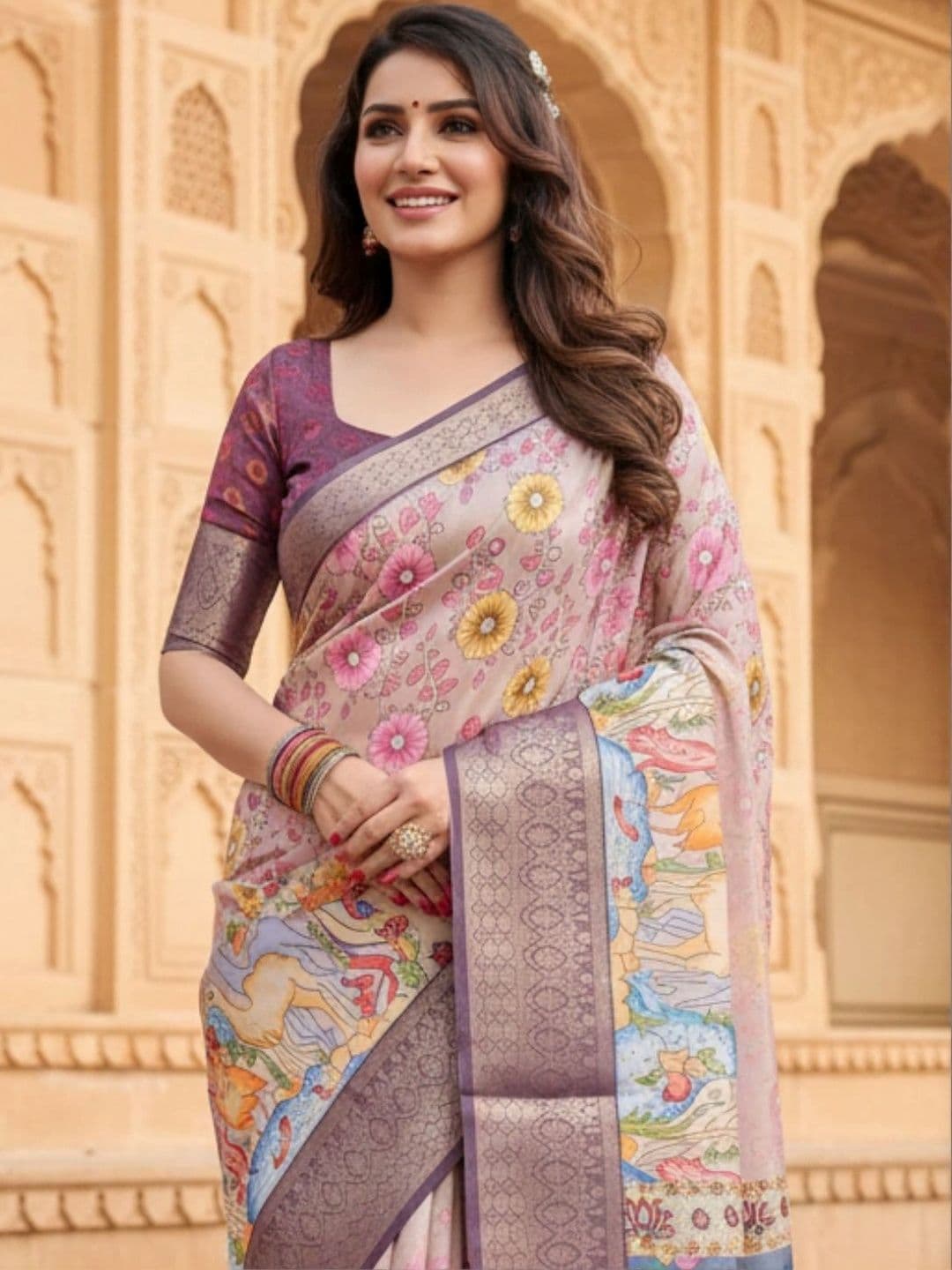 Mitera Floral Silk Blend Designer Saree thumbnail 3