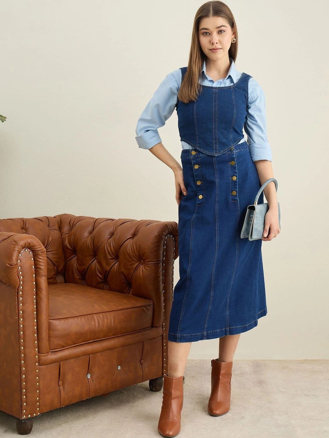 Chemistry Women Denim Sleek Utility Midi A-Line Skirt thumbnail 2