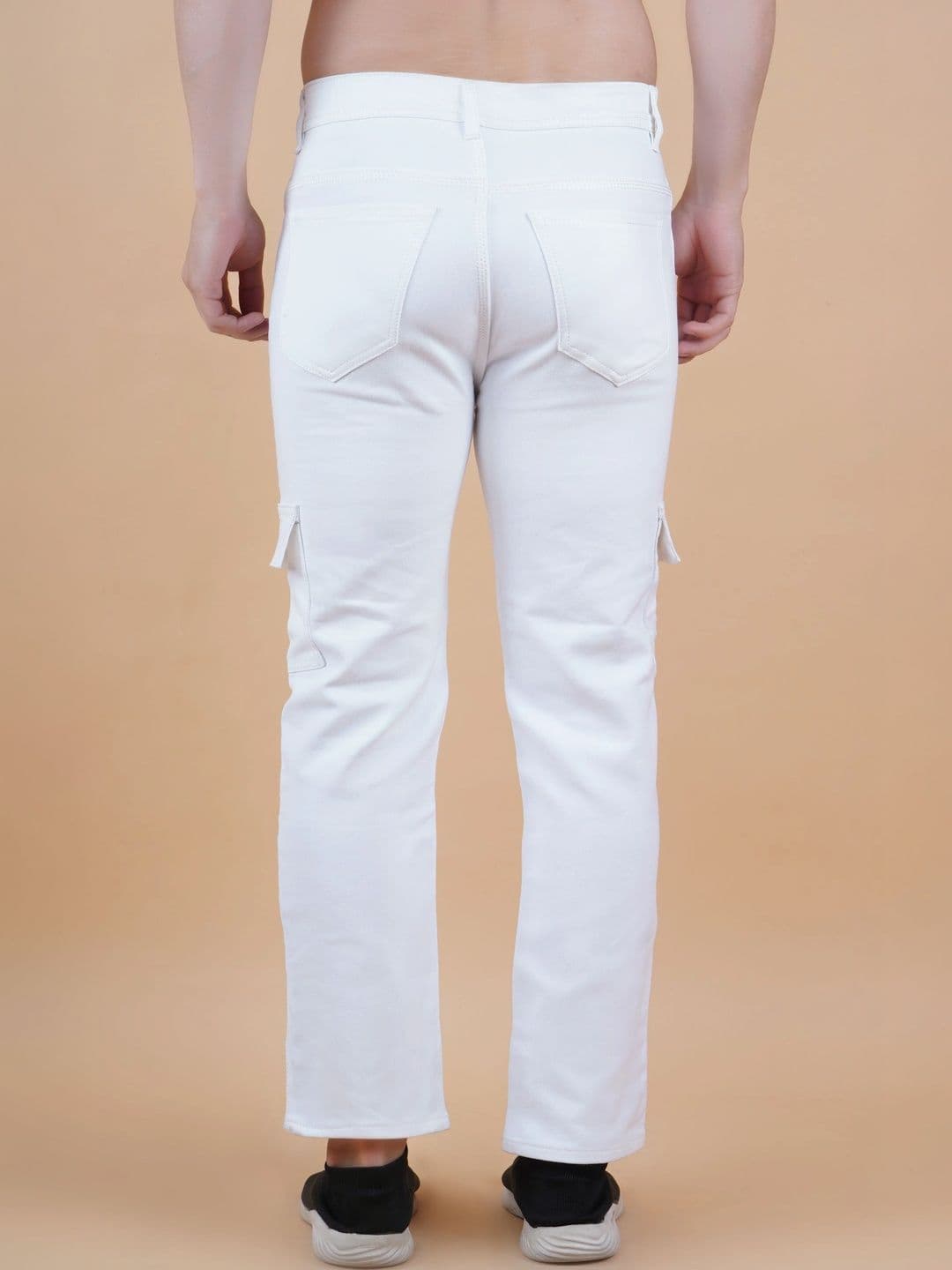 HERE&NOW Men's Clean Look White Mid-Rise Straight Fit Cargo Pants thumbnail 3