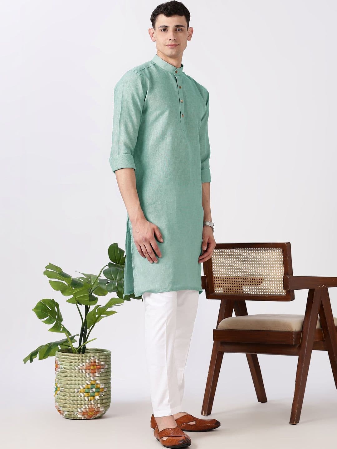 Anouk Men Cotton Linen Long Kurta thumbnail 5