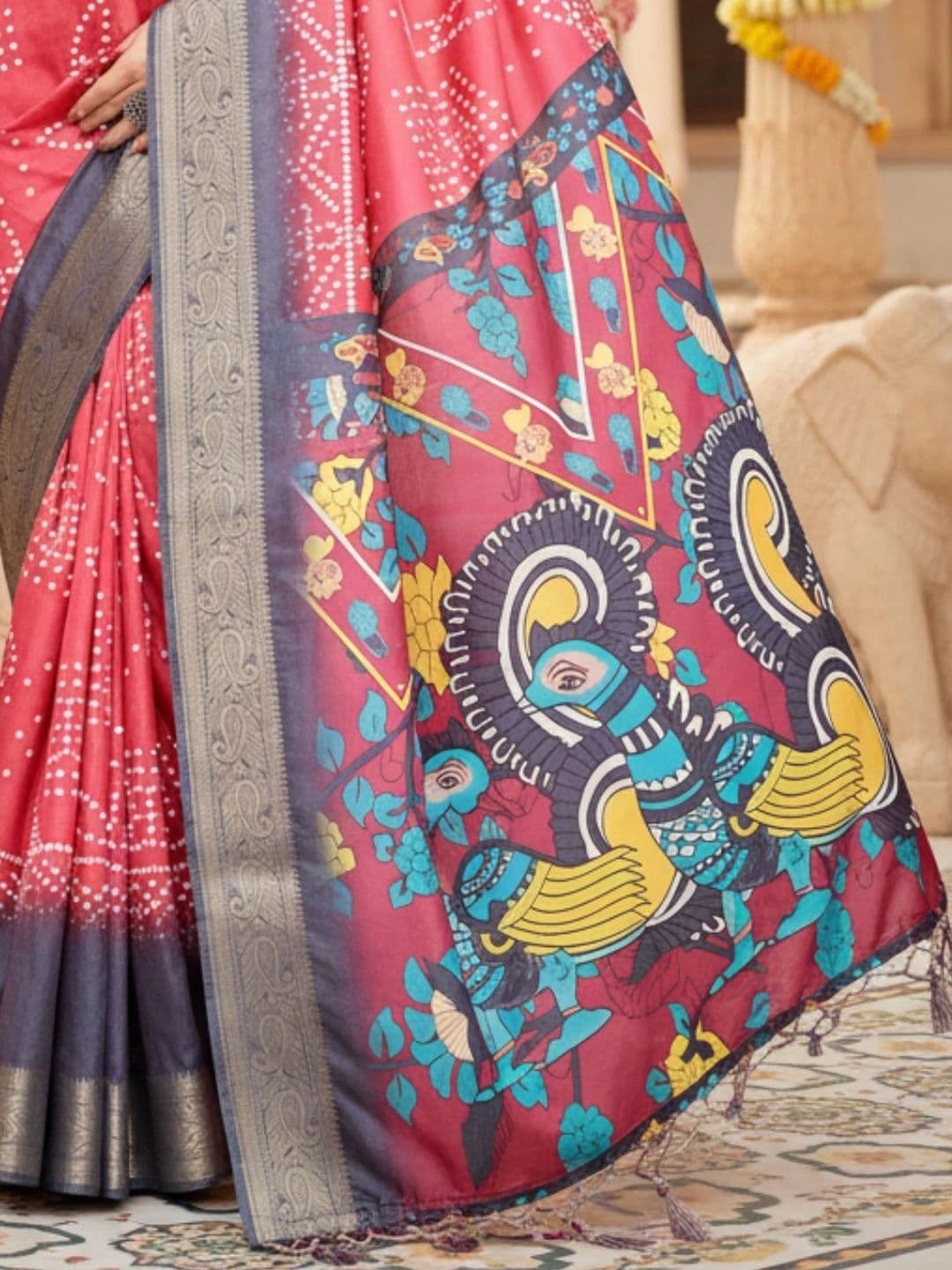 Mitera Bandhani Silk Blend Designer Saree thumbnail 3