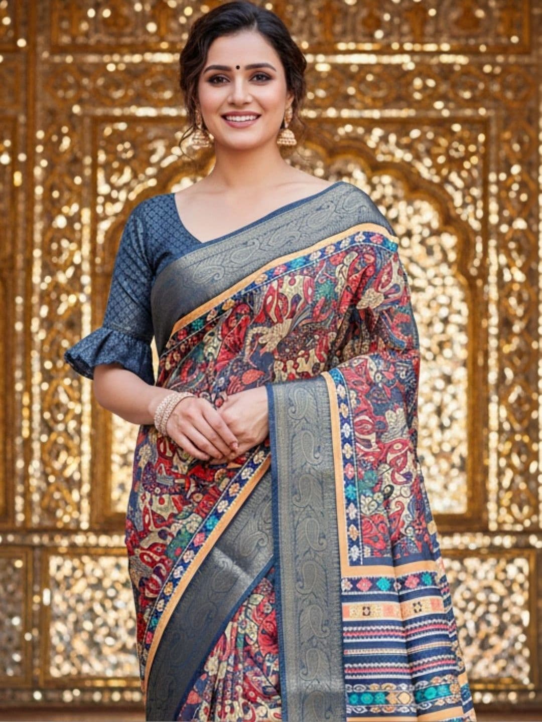 Mitera Floral Silk Blend Designer Saree thumbnail 4