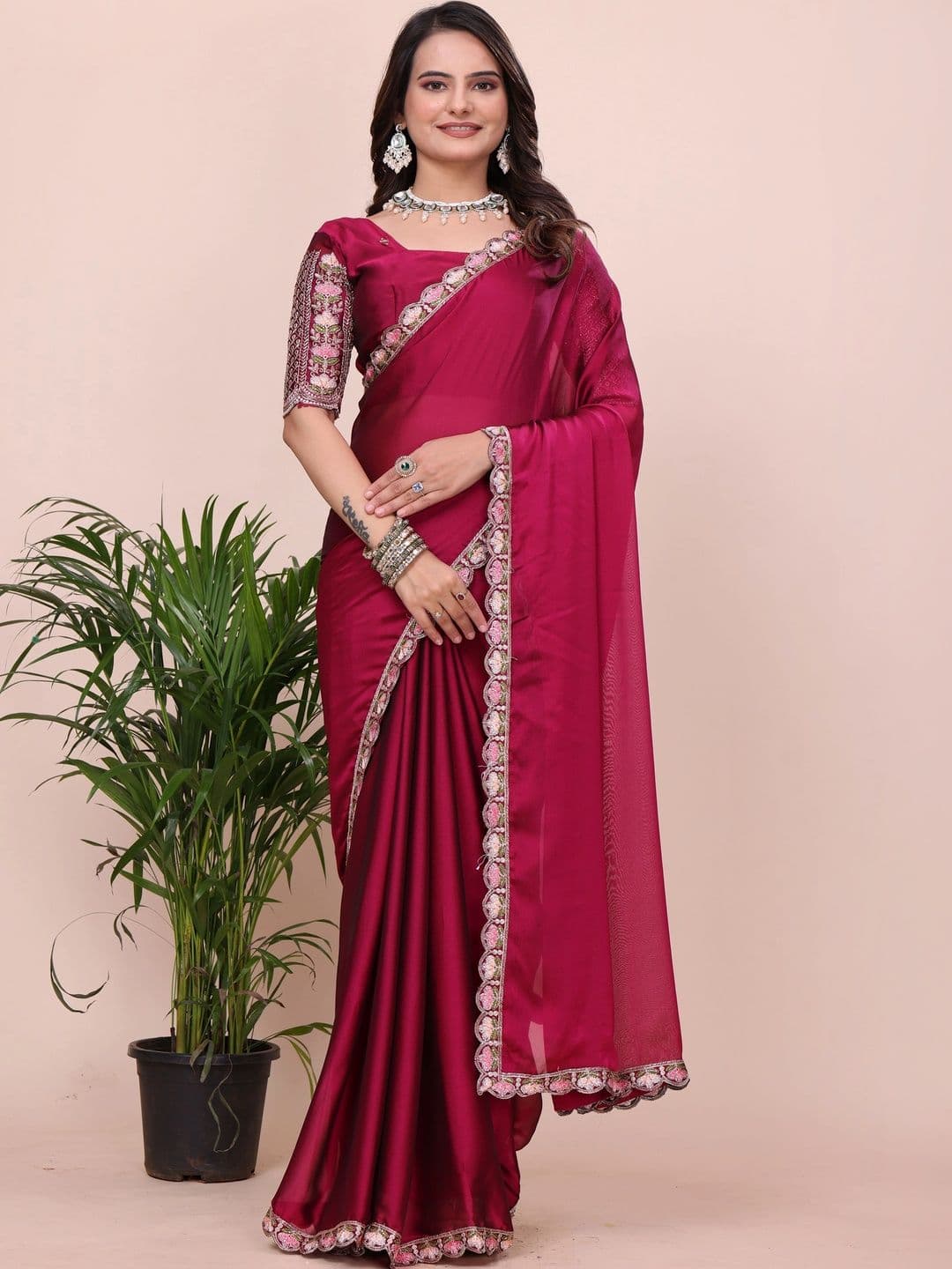 Saanvi Embroidered Silk Blend Saree - view 1