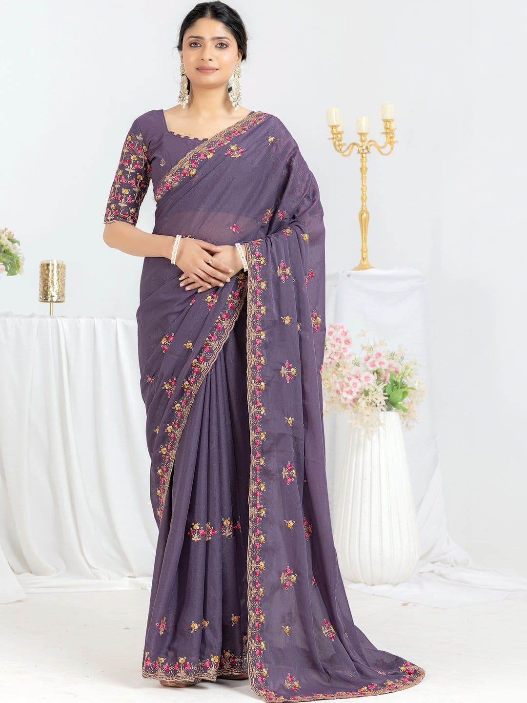 Saanvi Embellished Embroidered Poly Georgette Saree - view 1