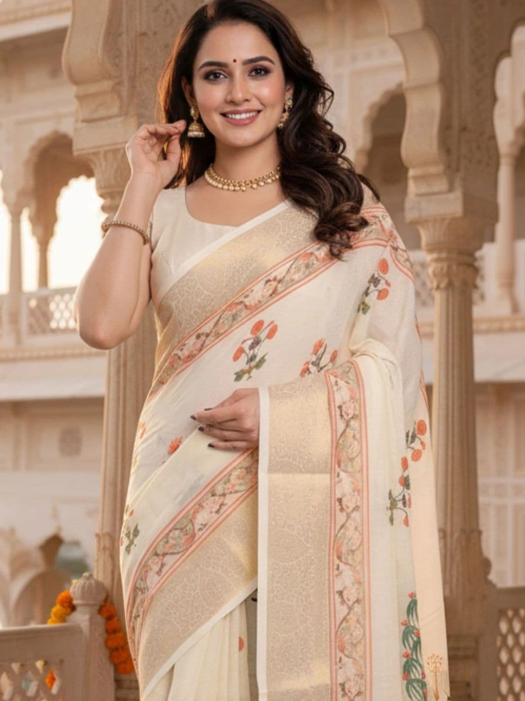 Mitera Floral Silk Blend Designer Saree thumbnail 3