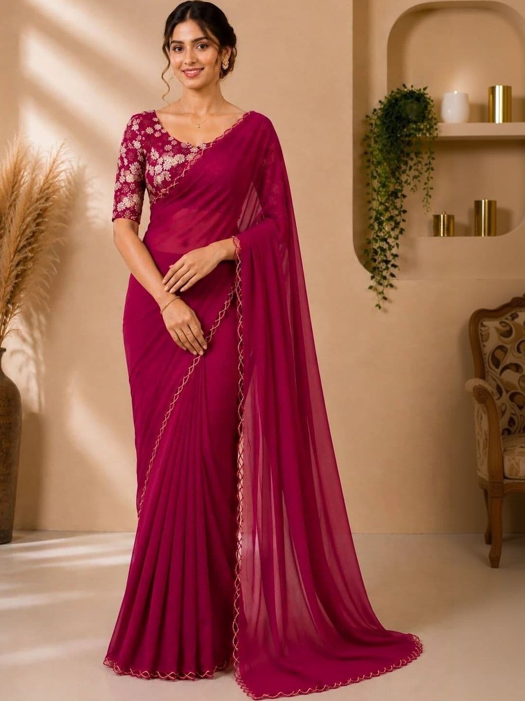LabelVASTRA Floral Embroidered Poly Georgette Saree - view 1