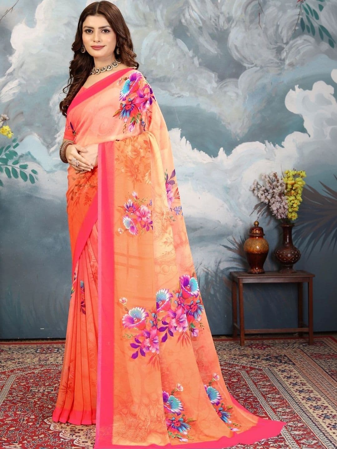 Mitera Floral Pure Georgette Designer Saree thumbnail 6
