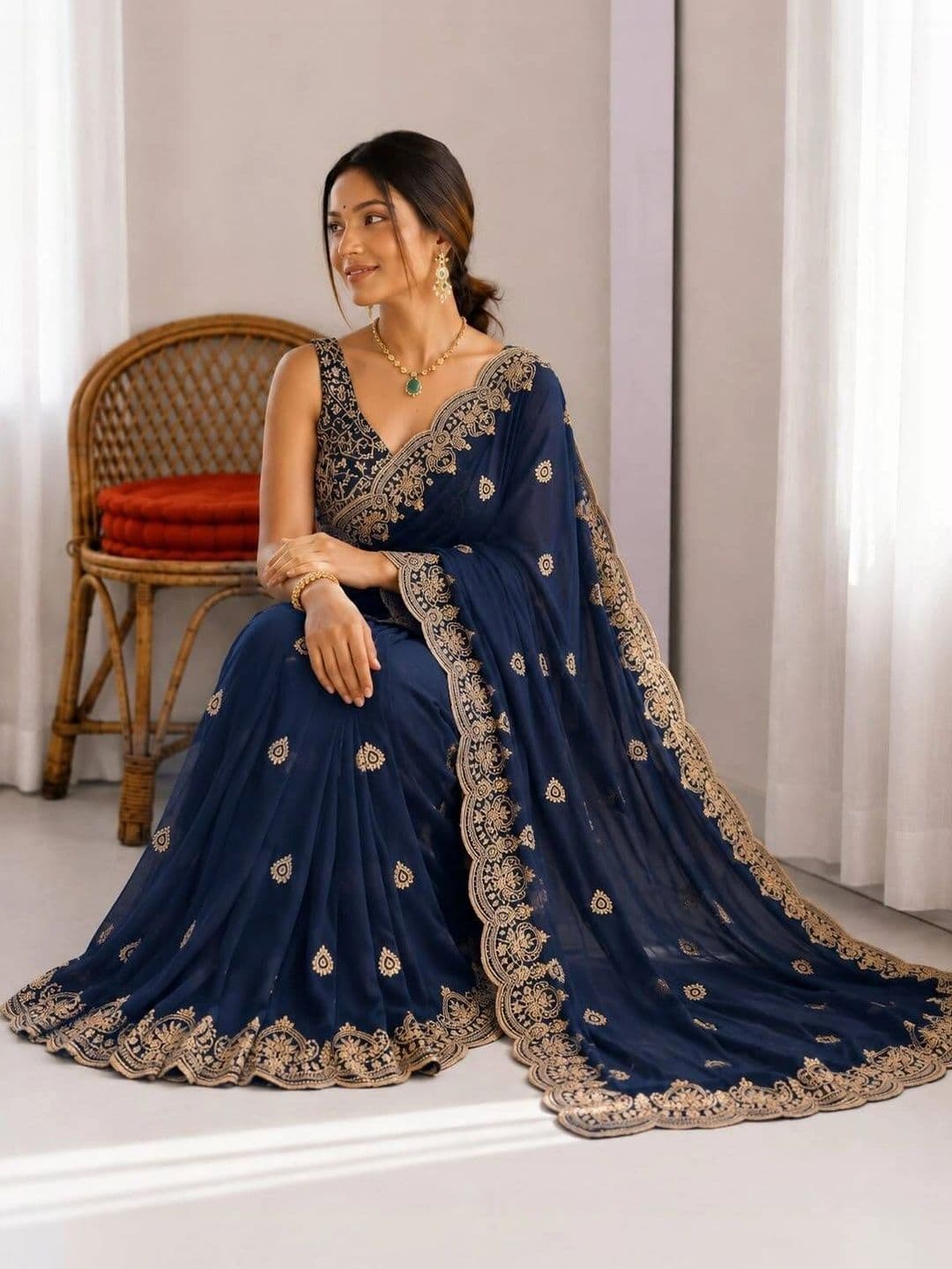 Saanvi Embellished Embroidered Poly Georgette Saree thumbnail 3