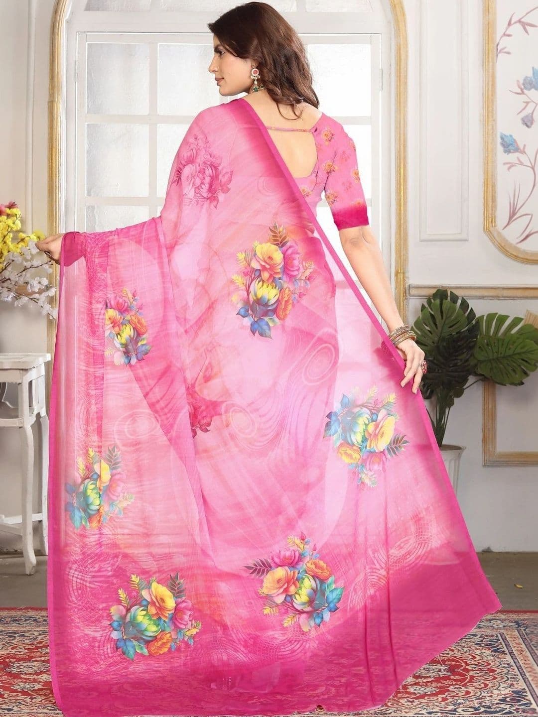 Mitera Floral Pure Georgette Designer Saree thumbnail 6