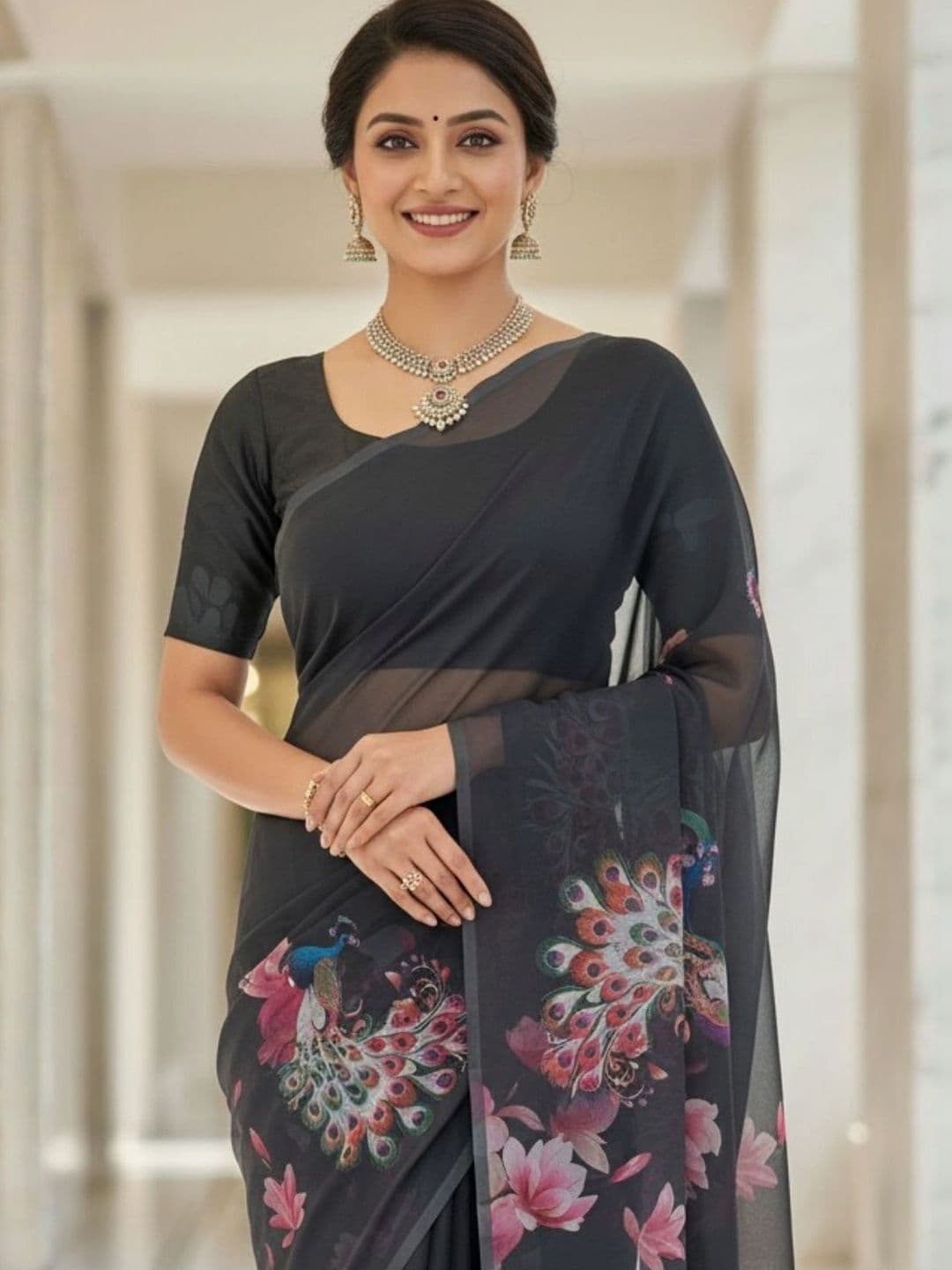 Mitera Floral Pure Georgette Designer Saree thumbnail 4