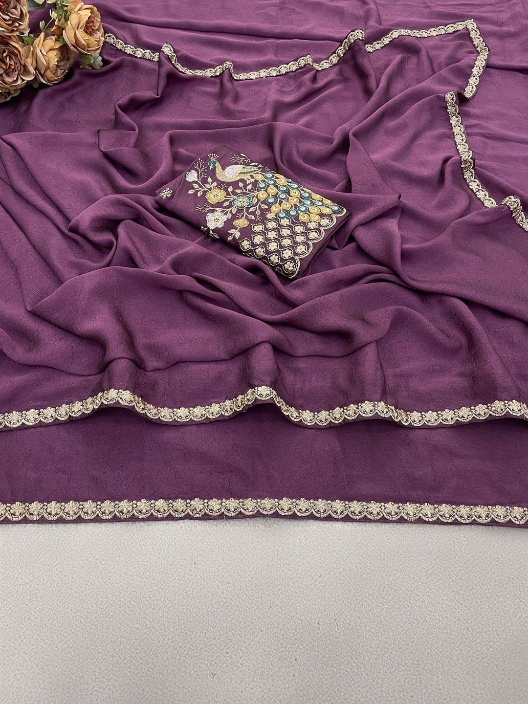 LabelVASTRA Embellished Embroidered Poly Georgette Saree thumbnail 2