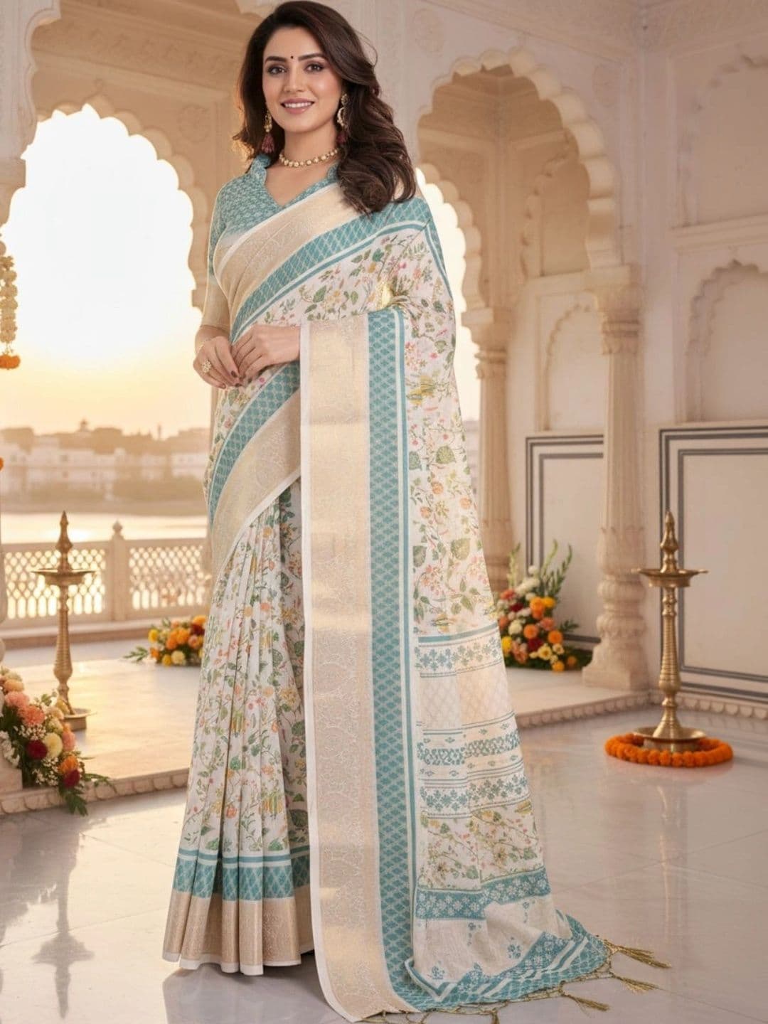 Mitera Floral Silk Blend Designer Saree - view 1