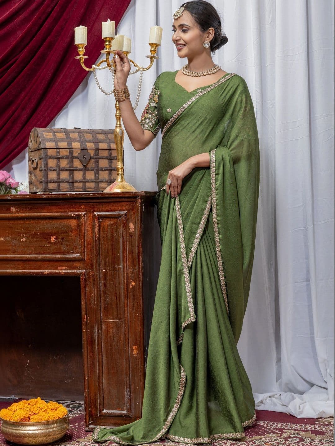 LabelVASTRA Embellished Embroidered Poly Georgette Saree - view 1