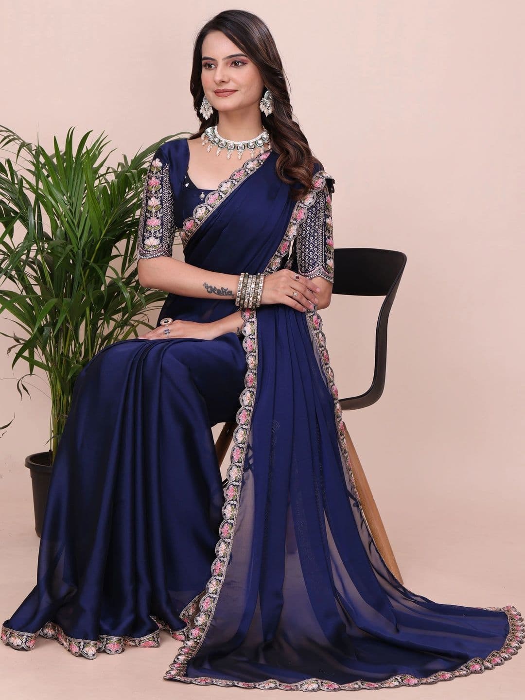 Vastra Drape Embroidered Silk Blend Saree thumbnail 3