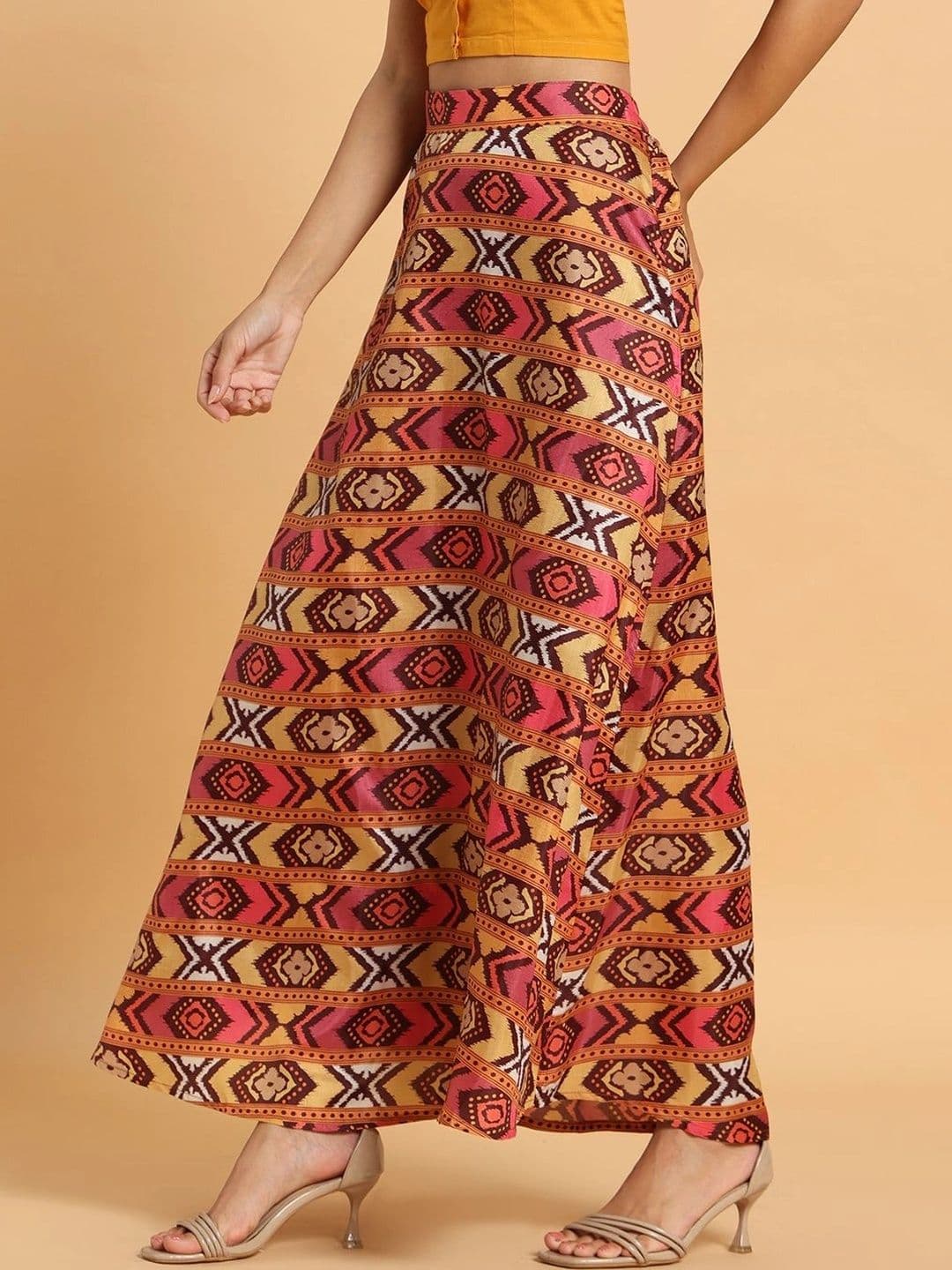Frolic Rolic Women Geometric Tribal or Aztec Print Maxi Flared Skirt thumbnail 6