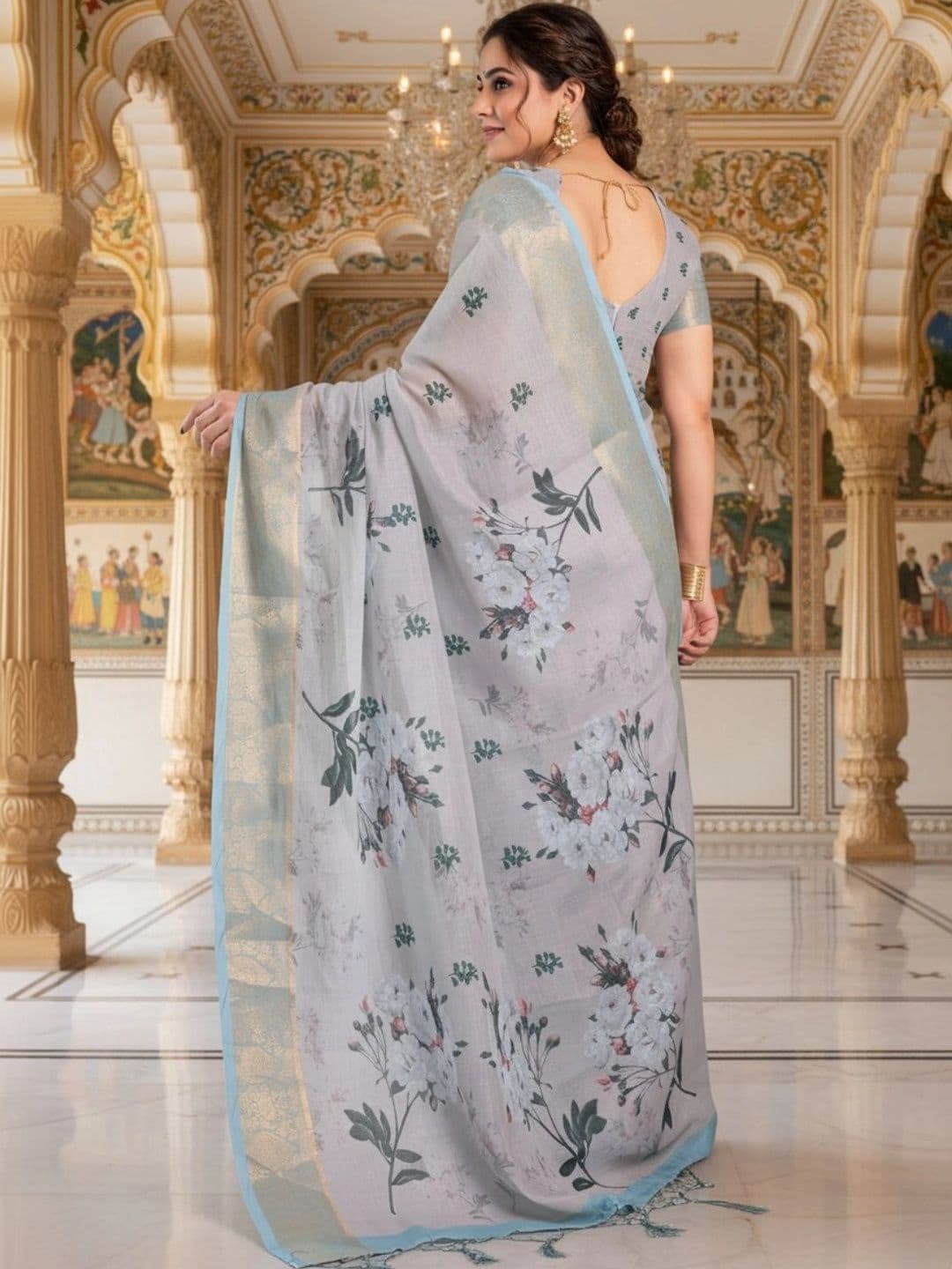 Mitera Floral Silk Blend Designer Saree thumbnail 3