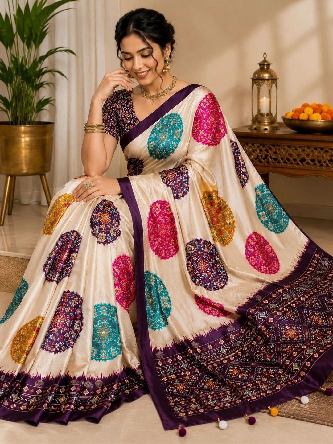 DHANLAXMI SAREES Ethnic Motifs Satin Patola Saree thumbnail 4