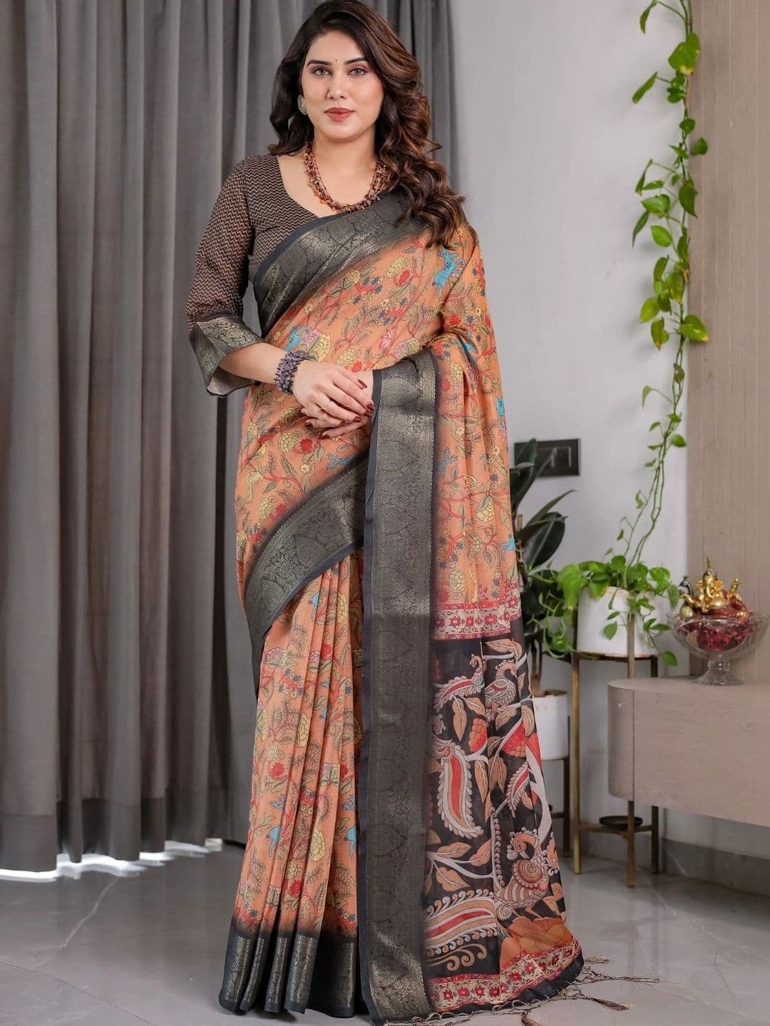 Mitera Kalamkari Zari Silk Blend Designer Saree thumbnail 7