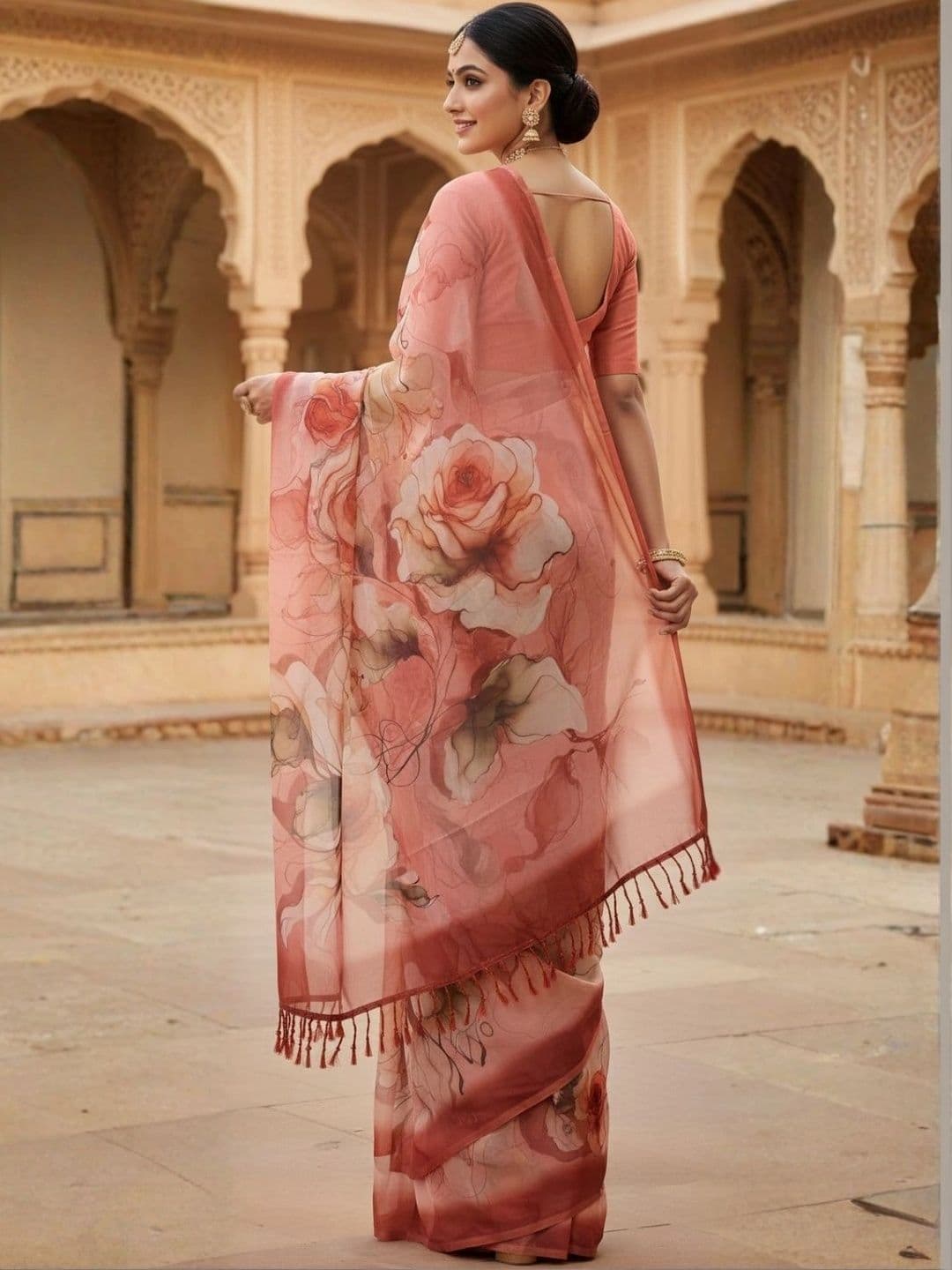 Mitera Floral Pure Georgette Designer Saree thumbnail 3
