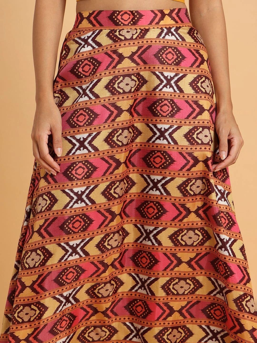 Frolic Rolic Women Geometric Tribal or Aztec Print Maxi Flared Skirt thumbnail 5