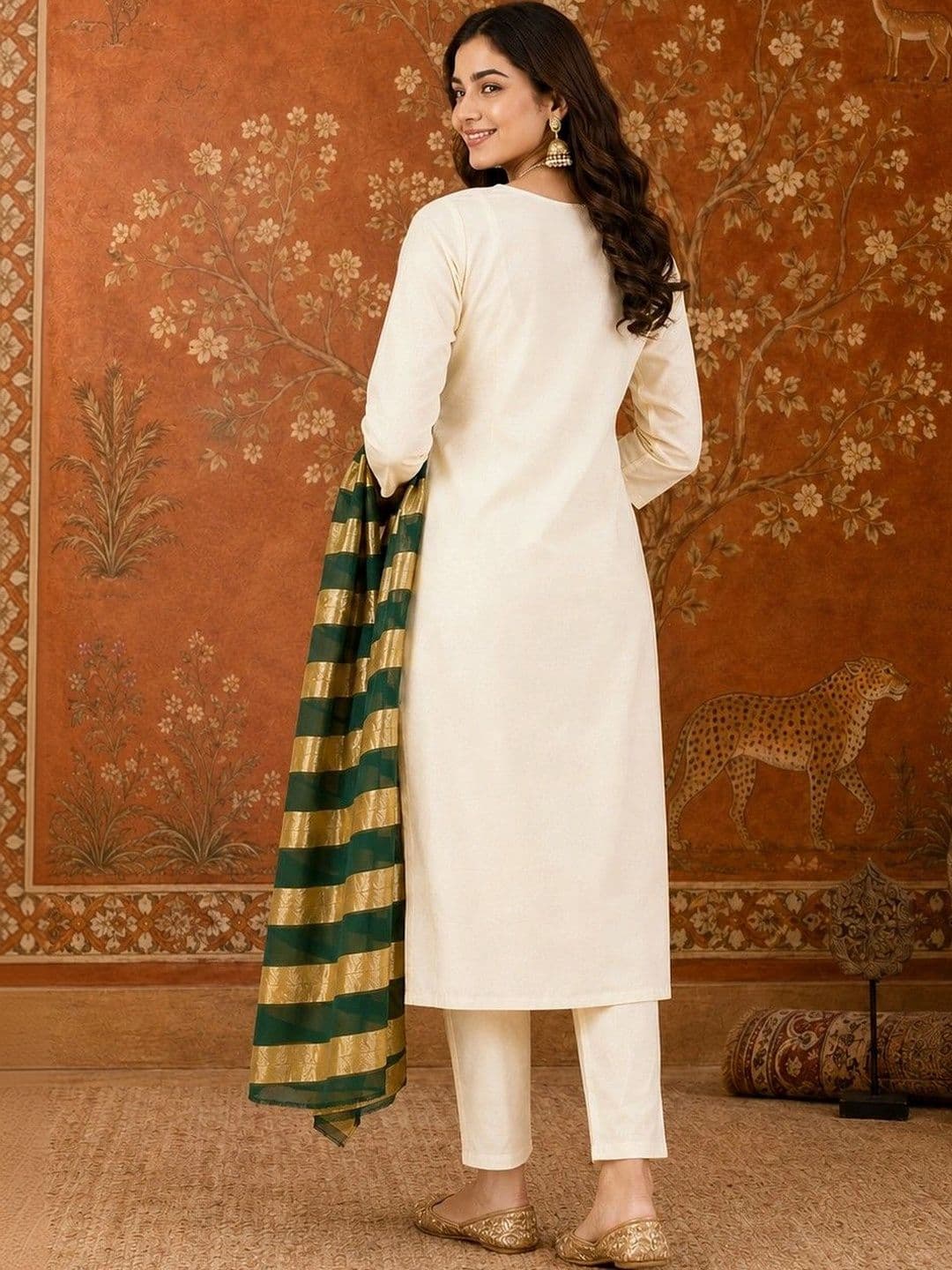 Sangria Women Ethnic Embroidered Regular Thread Work Kurta with Trousers & With Dupatta thumbnail 2