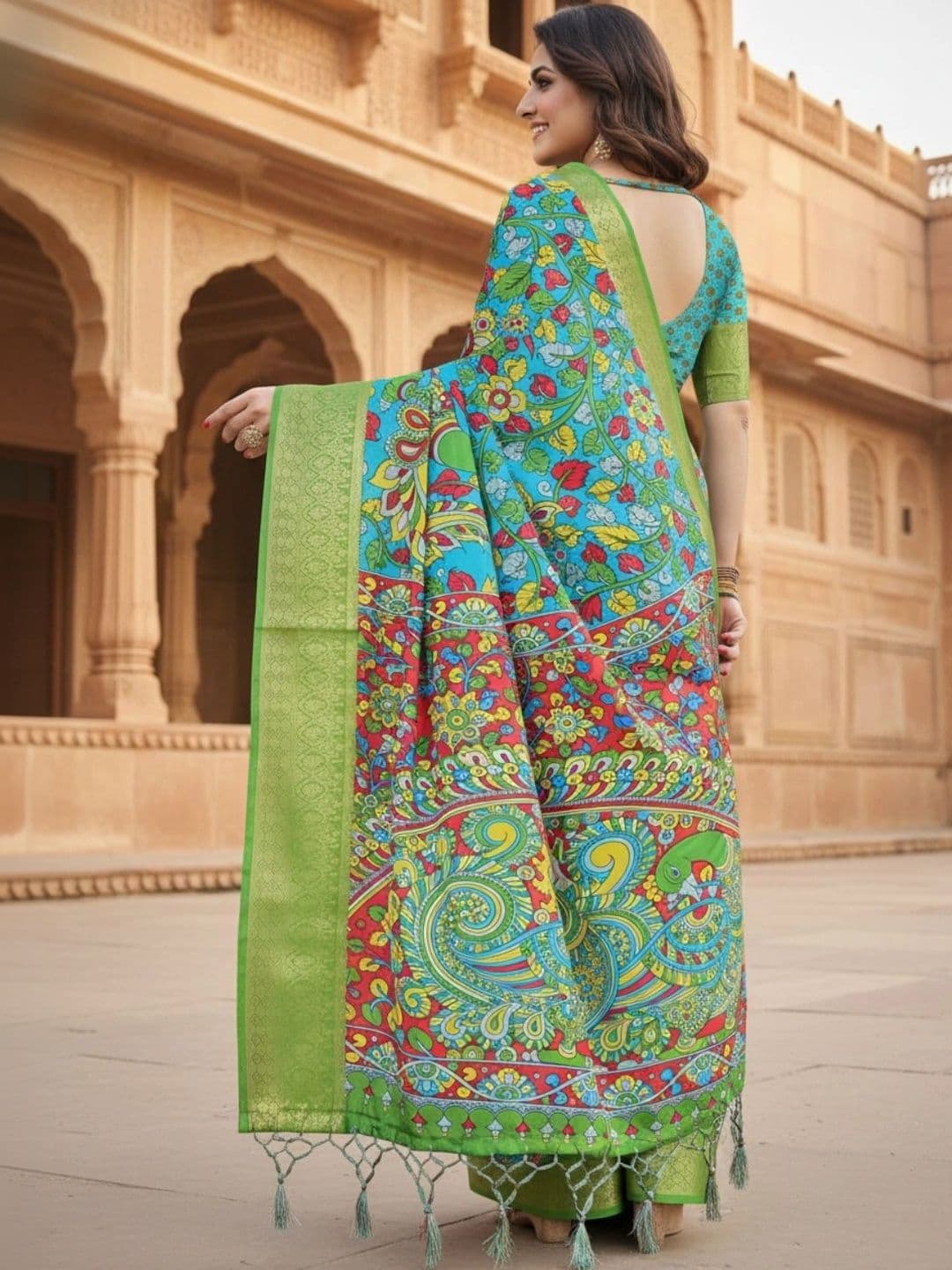 Mitera Kalamkari Silk Blend Designer Saree thumbnail 3