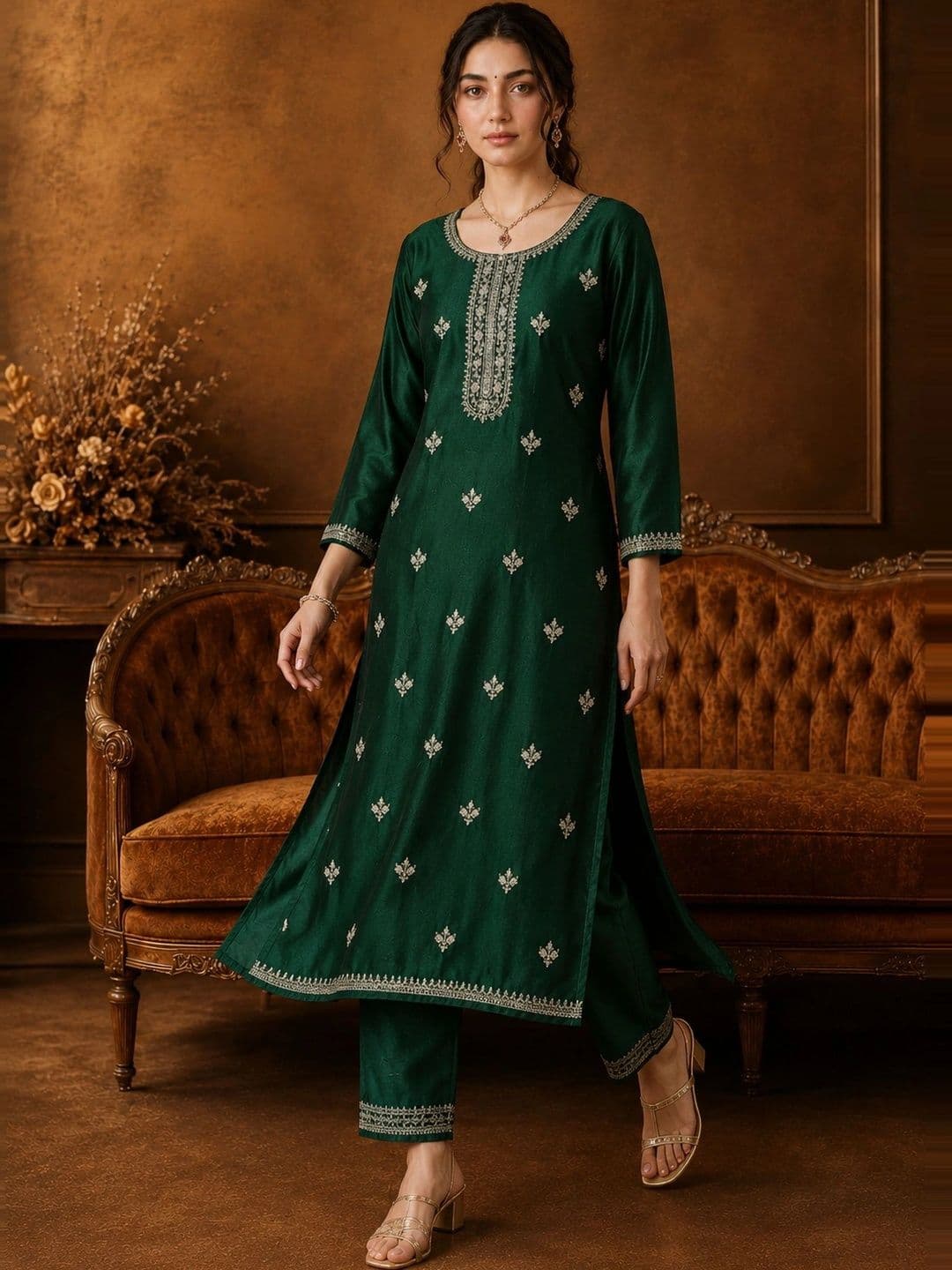 CREATIVE KORNER Women Ethnic Motifs Embroidered Thread Work Kurta thumbnail 2