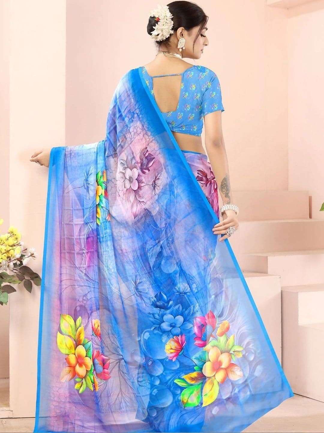 Mitera Floral Pure Georgette Designer Saree thumbnail 2