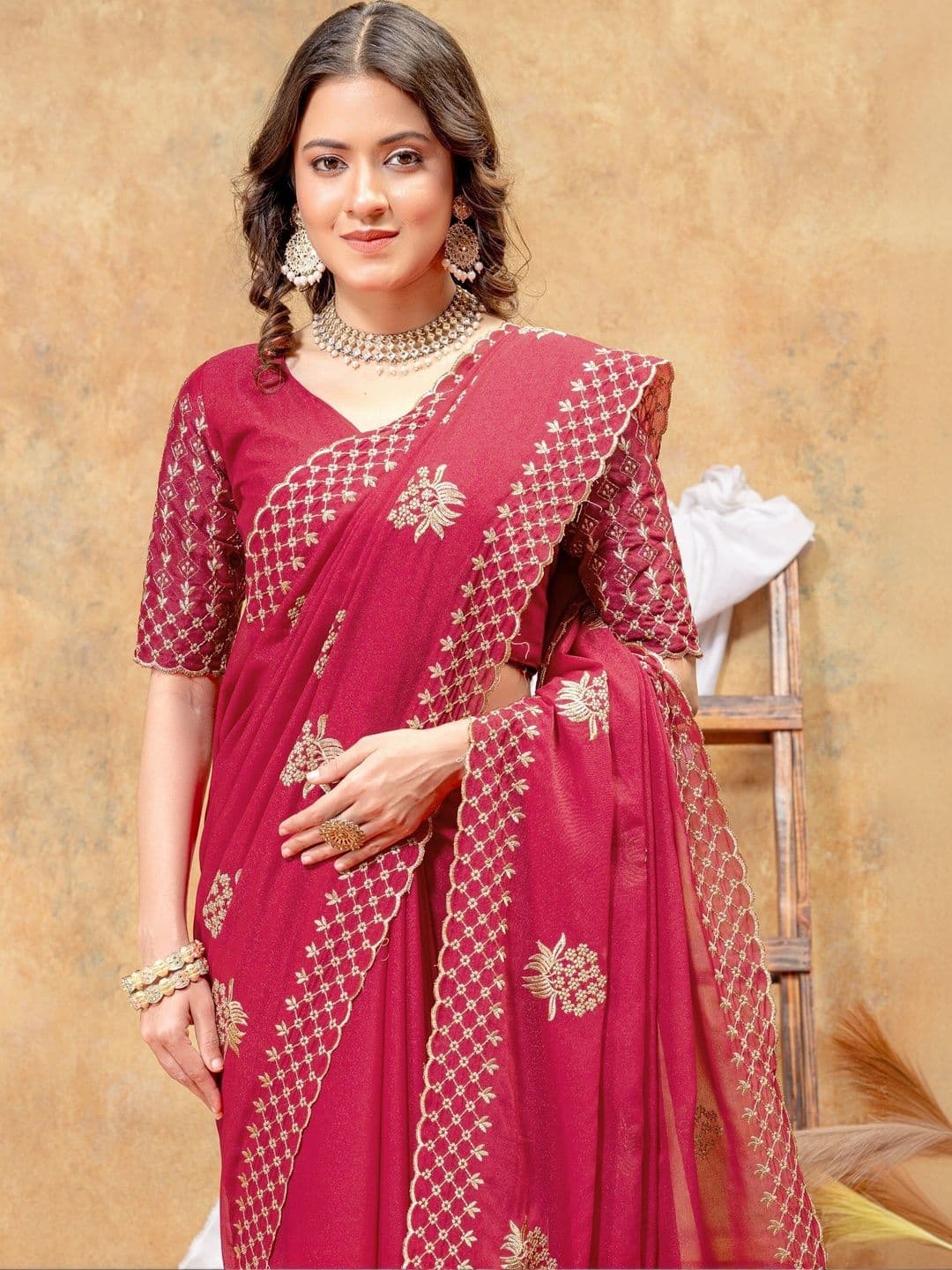 Vastra Drape Embellished Embroidered Poly Georgette Saree - view 1