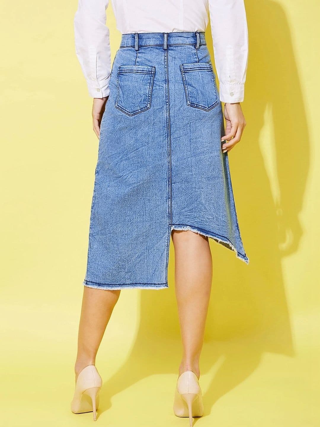 Chemistry Women Denim Washed Front Slit Midi A-Line Skirt thumbnail 5