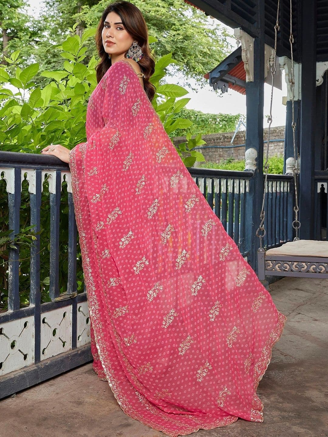 Mitera Bandhani Embroidered Pure Georgette Designer Saree thumbnail 4