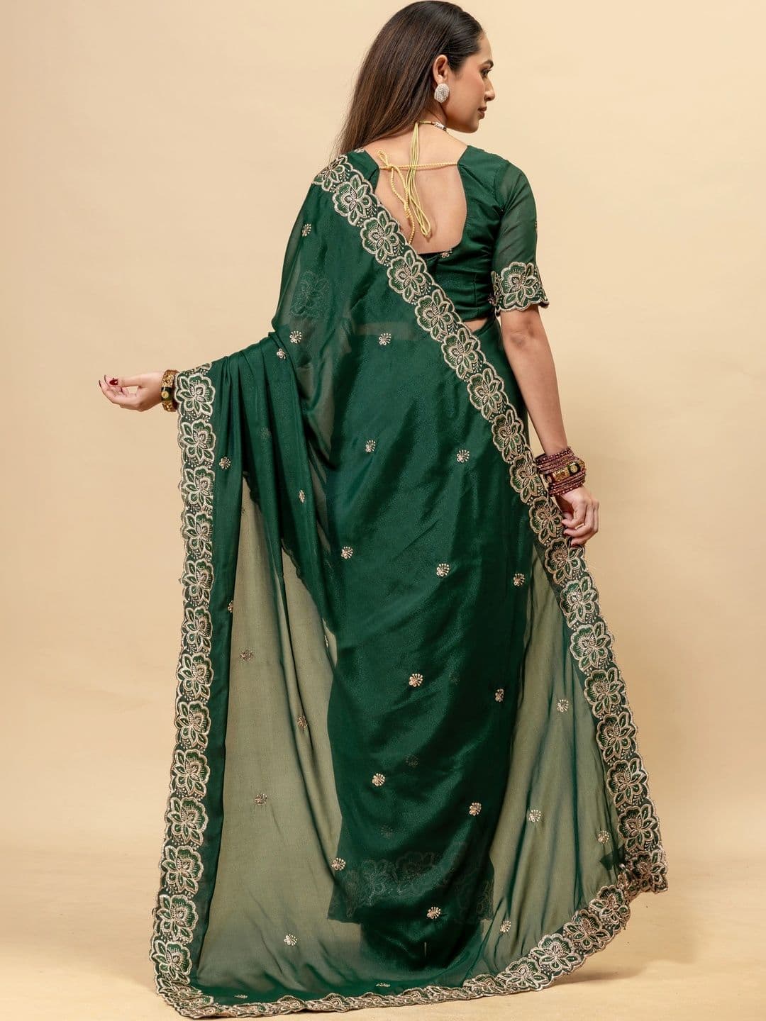 Saanvi Embellished Zari Poly Georgette Saree thumbnail 6