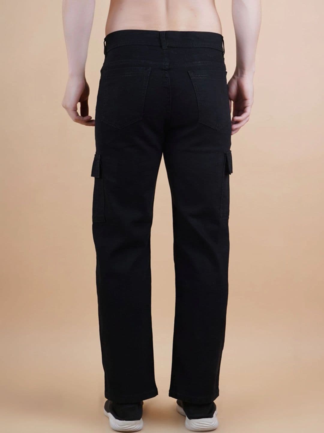 HERE&NOW Men's Jet Black Mid-Rise Cargo Straight Fit Jeans thumbnail 3