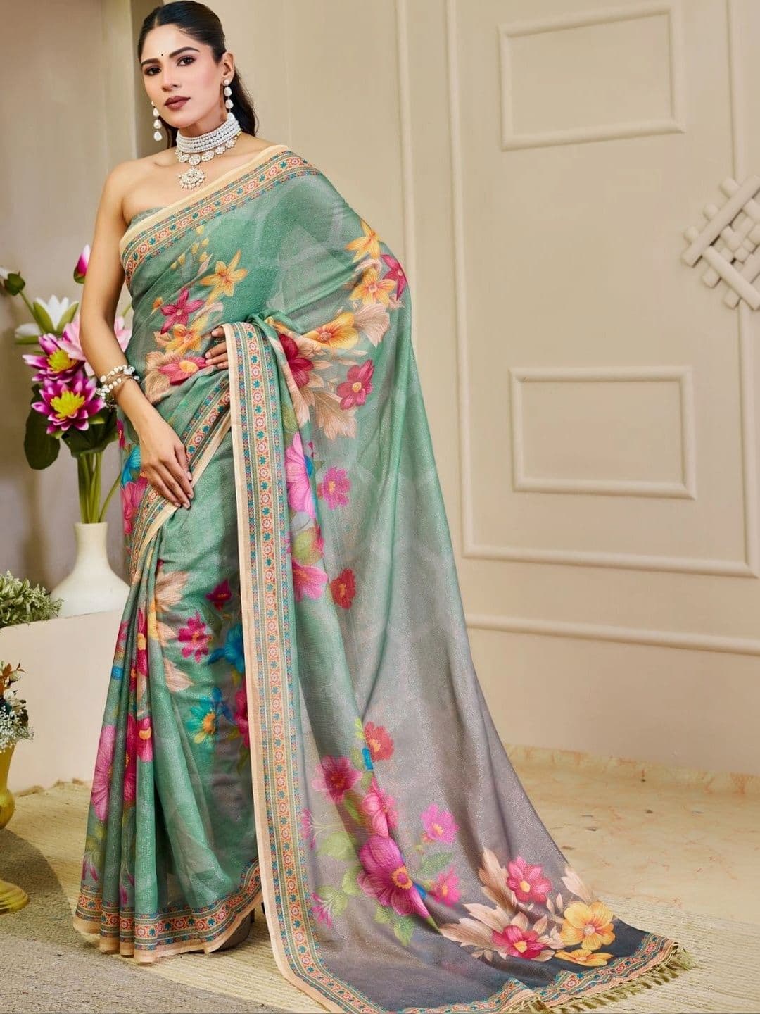 Mitera Floral Tissue Designer Saree - view 1