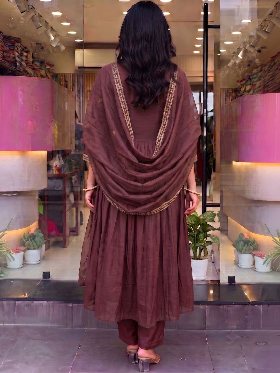 Anouk Women Ethnic Motifs Embroidered Angrakha Gotta Patti Pure Silk Kurta with Trousers & With Dupatta thumbnail 2