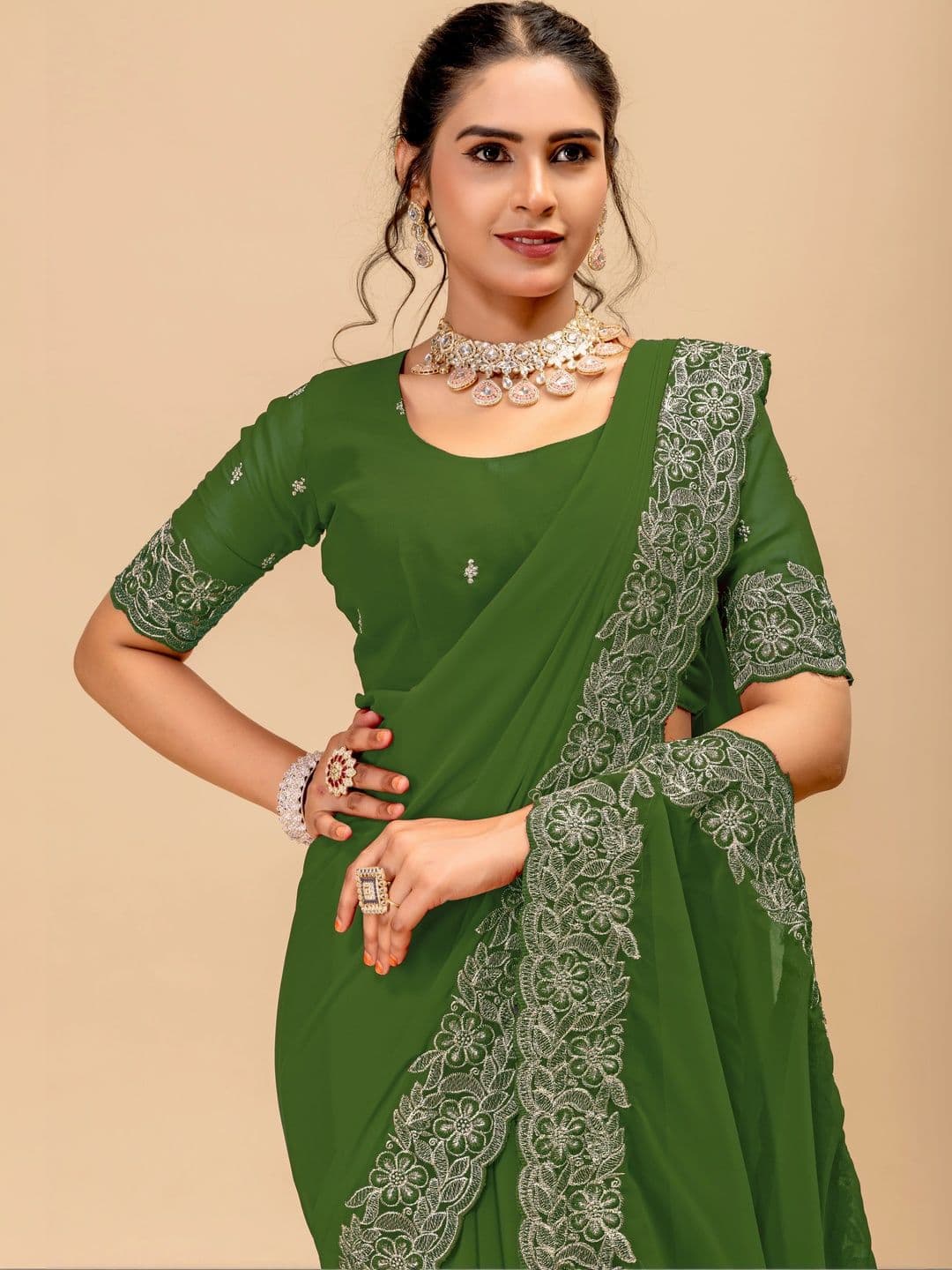 LabelVASTRA Embellished Zari Poly Georgette Saree thumbnail 4
