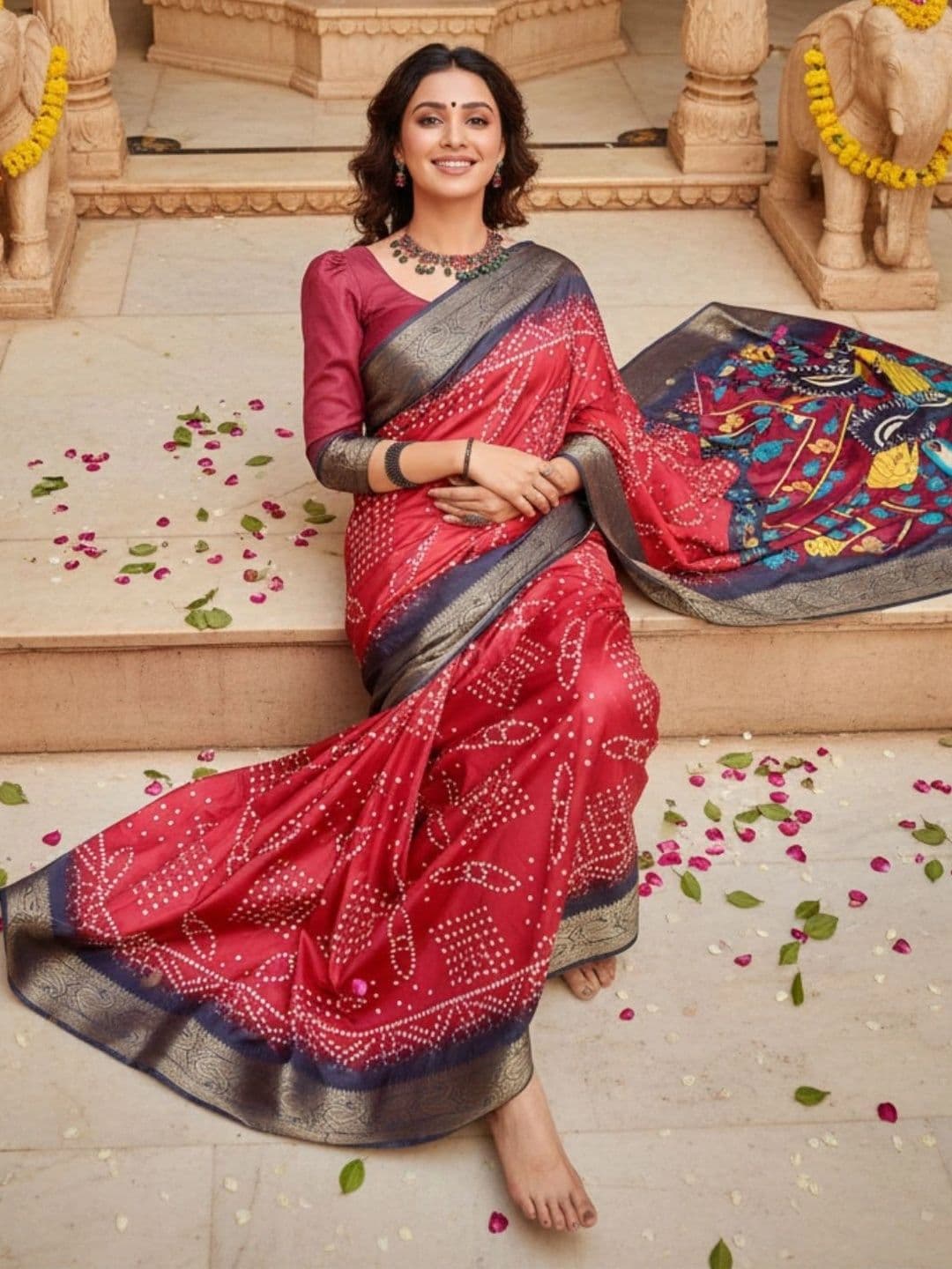 Mitera Bandhani Silk Blend Designer Saree - view 1