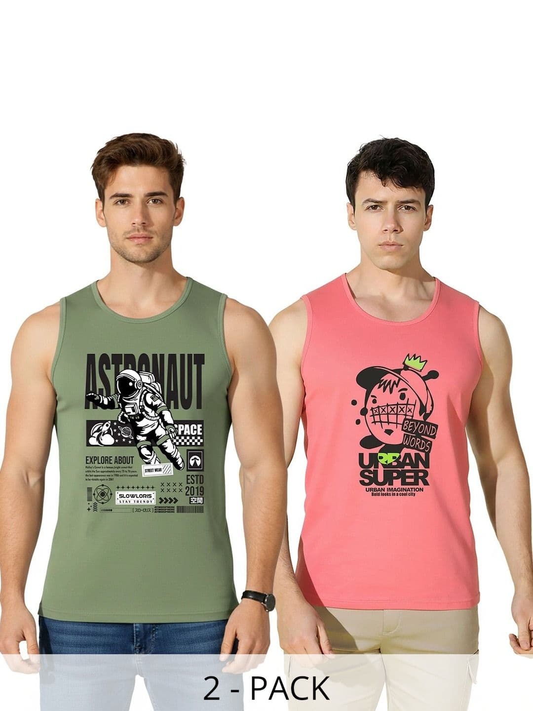 SLOWLORIS Men Pack of 2 Printed T-shirt - view 1