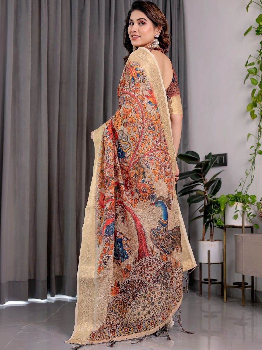 Mitera Kalamkari Silk Blend Designer Saree thumbnail 6