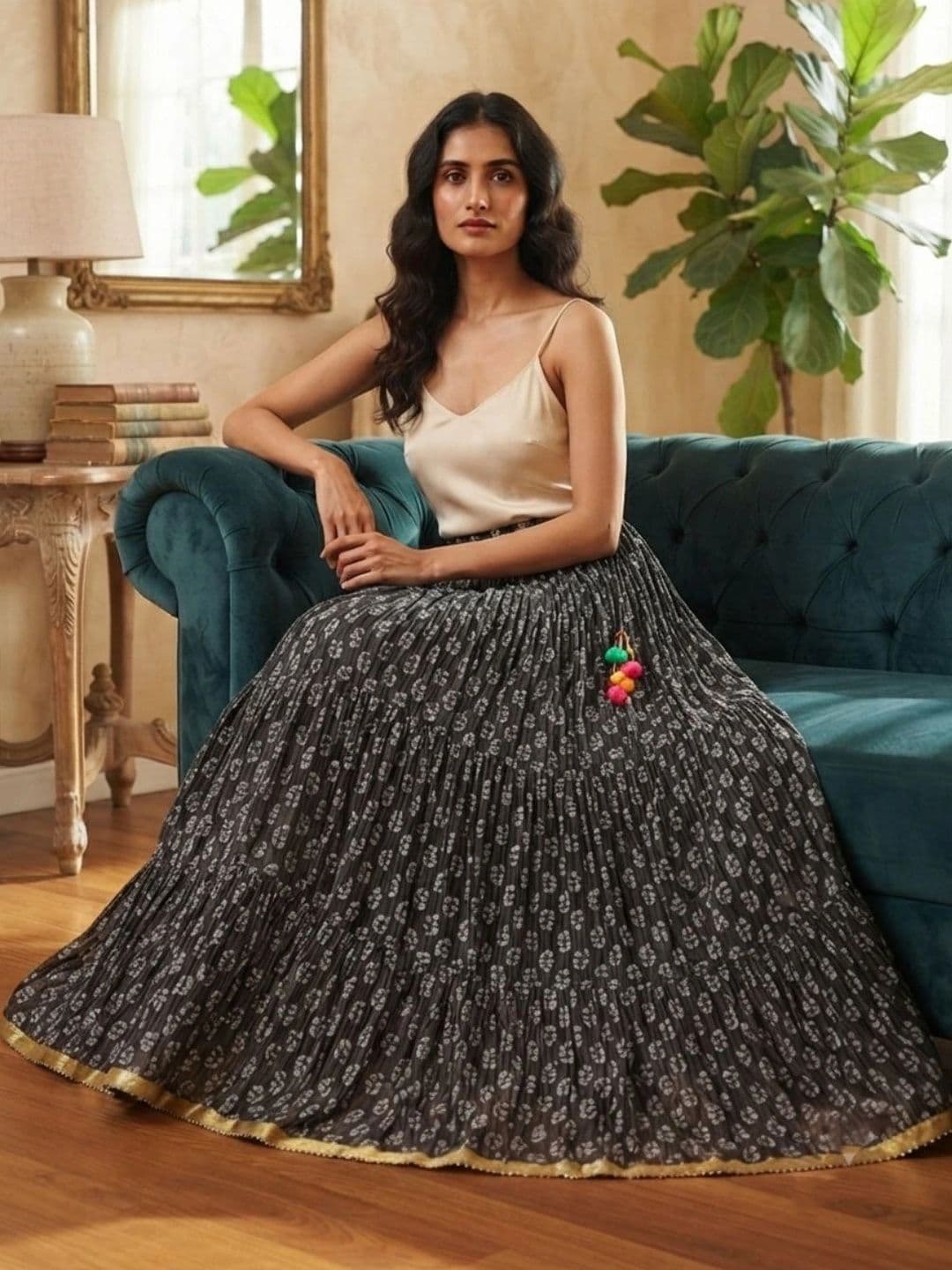 Pallakriti Fabrics Women Pure Cotton Blend Cotton Cambric Floral Maxi Flared Skirt thumbnail 4