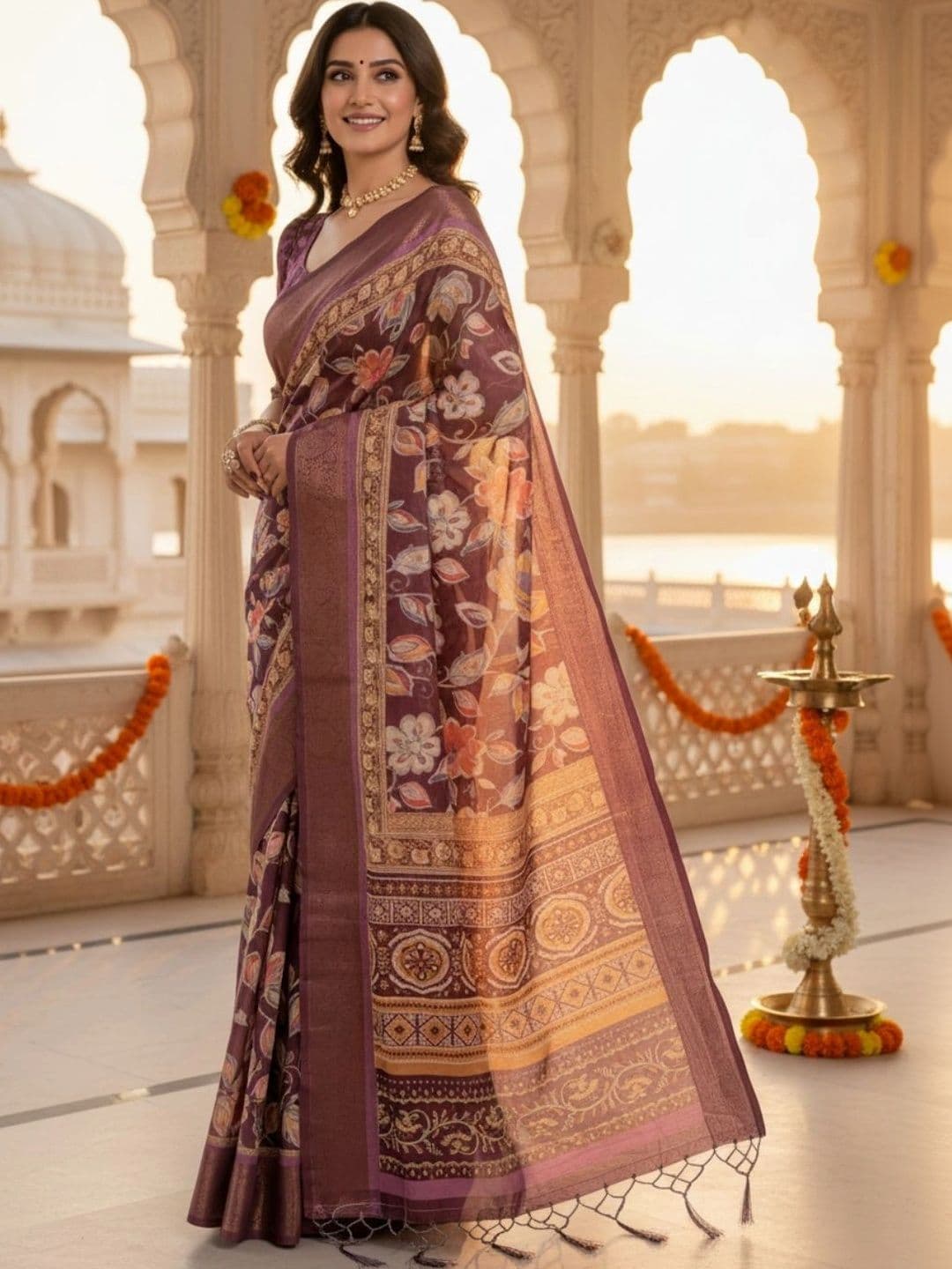Mitera Floral Silk Blend Designer Saree thumbnail 4