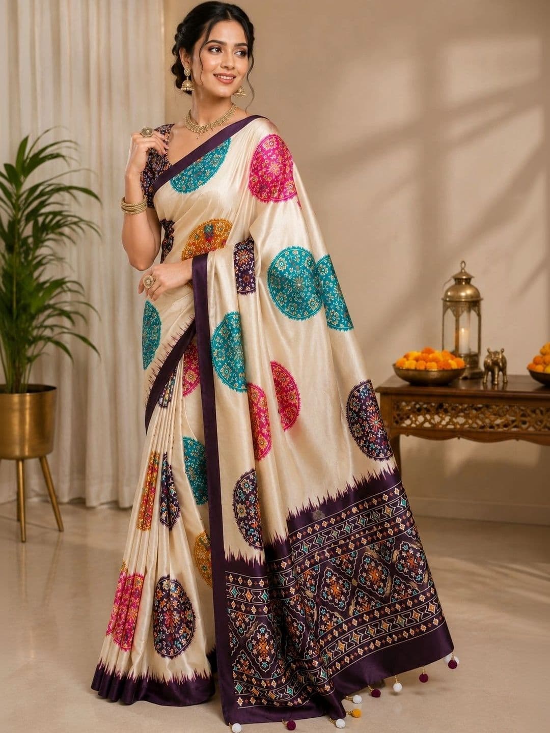 DHANLAXMI SAREES Ethnic Motifs Satin Patola Saree thumbnail 5