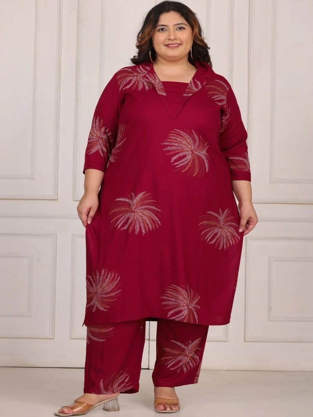 Sandhya's Plus Women Ethnic Motifs Embroidered Regular Thread Work Kurta with Palazzos - view 1