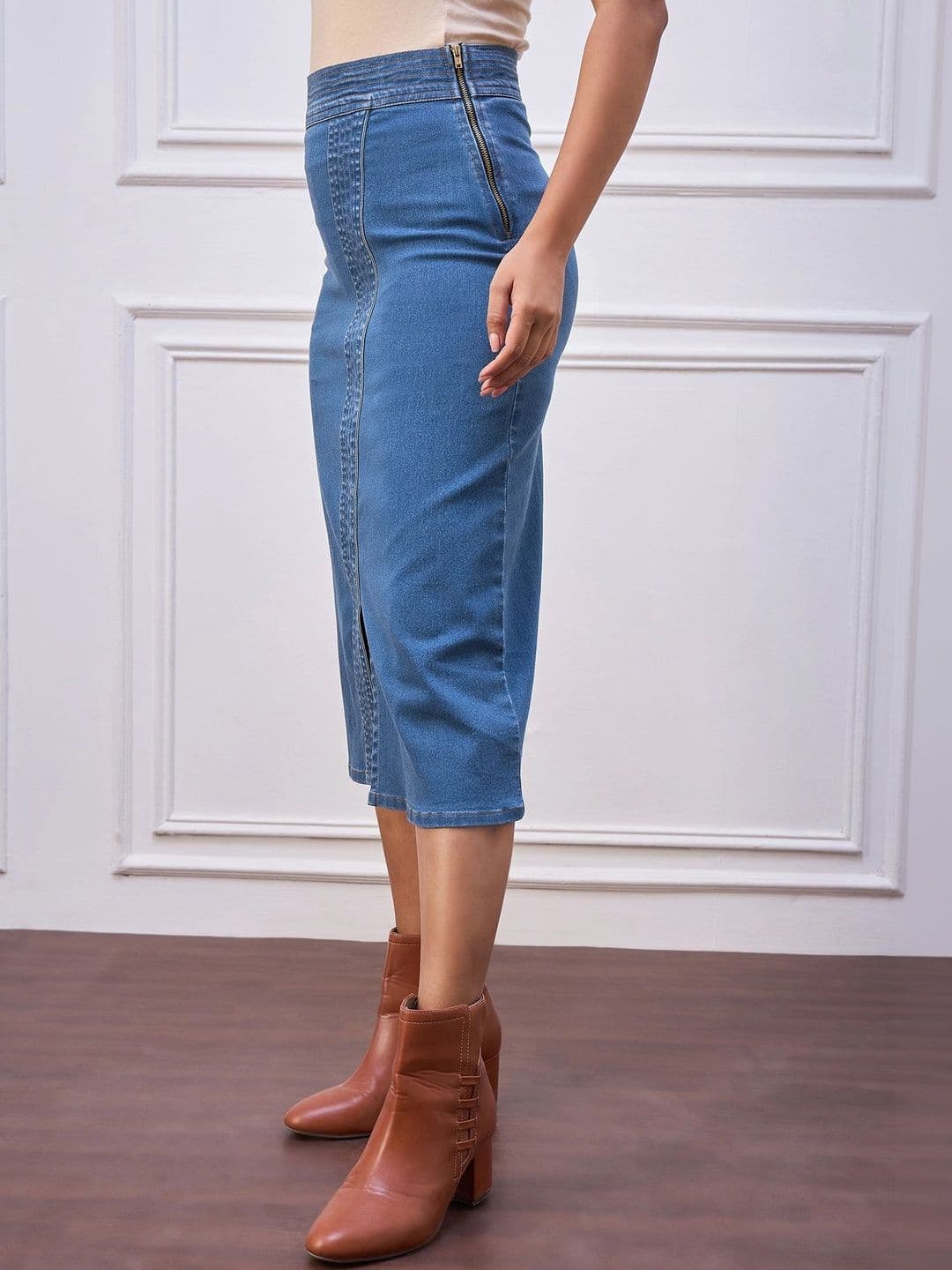 Chemistry Women Denim Front Slit Midi Straight Skirt thumbnail 3