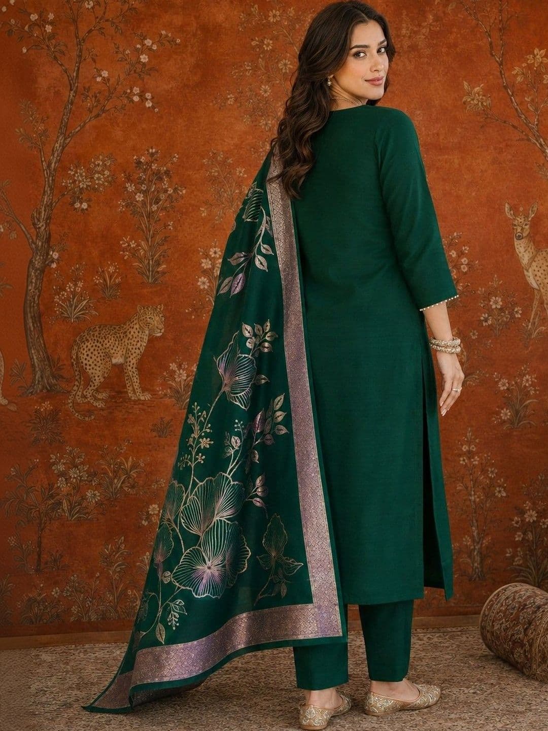 Sangria Women Ethnic Motifs Embroidered Regular Work Kurta with Trousers & With Dupatta thumbnail 4