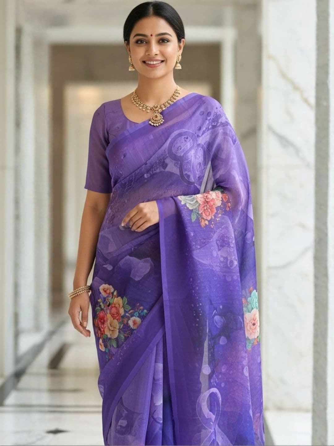 Mitera Floral Pure Georgette Designer Saree thumbnail 2