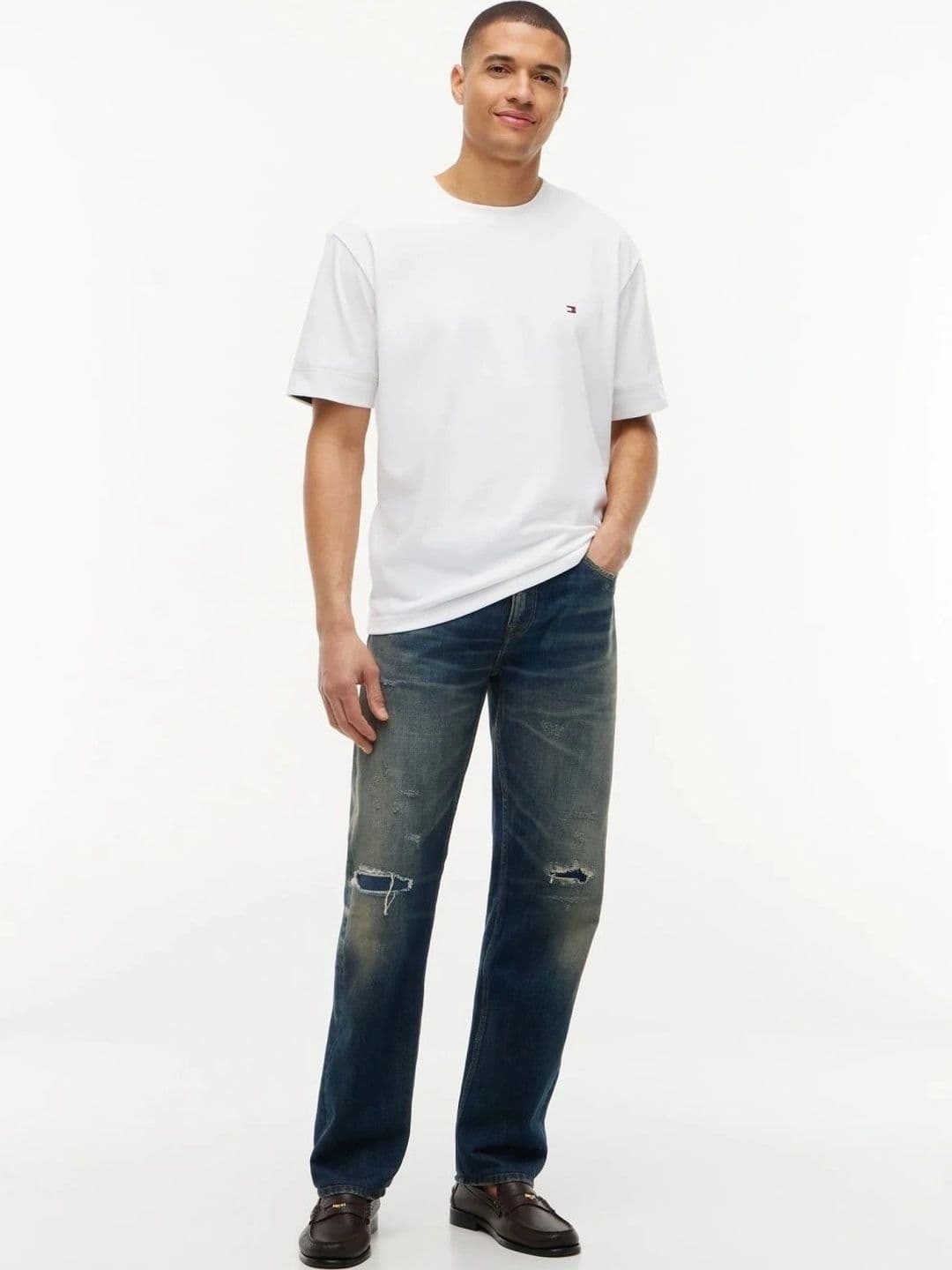 Tommy Hilfiger Men Straight Fit Mid-Rise Highly Distressed Light Fade Jeans thumbnail 6