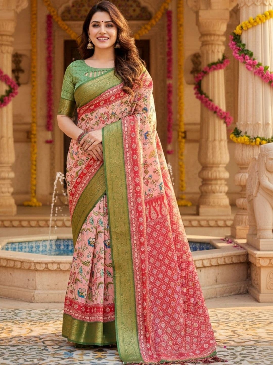 Mitera Floral Silk Blend Designer Saree - view 1